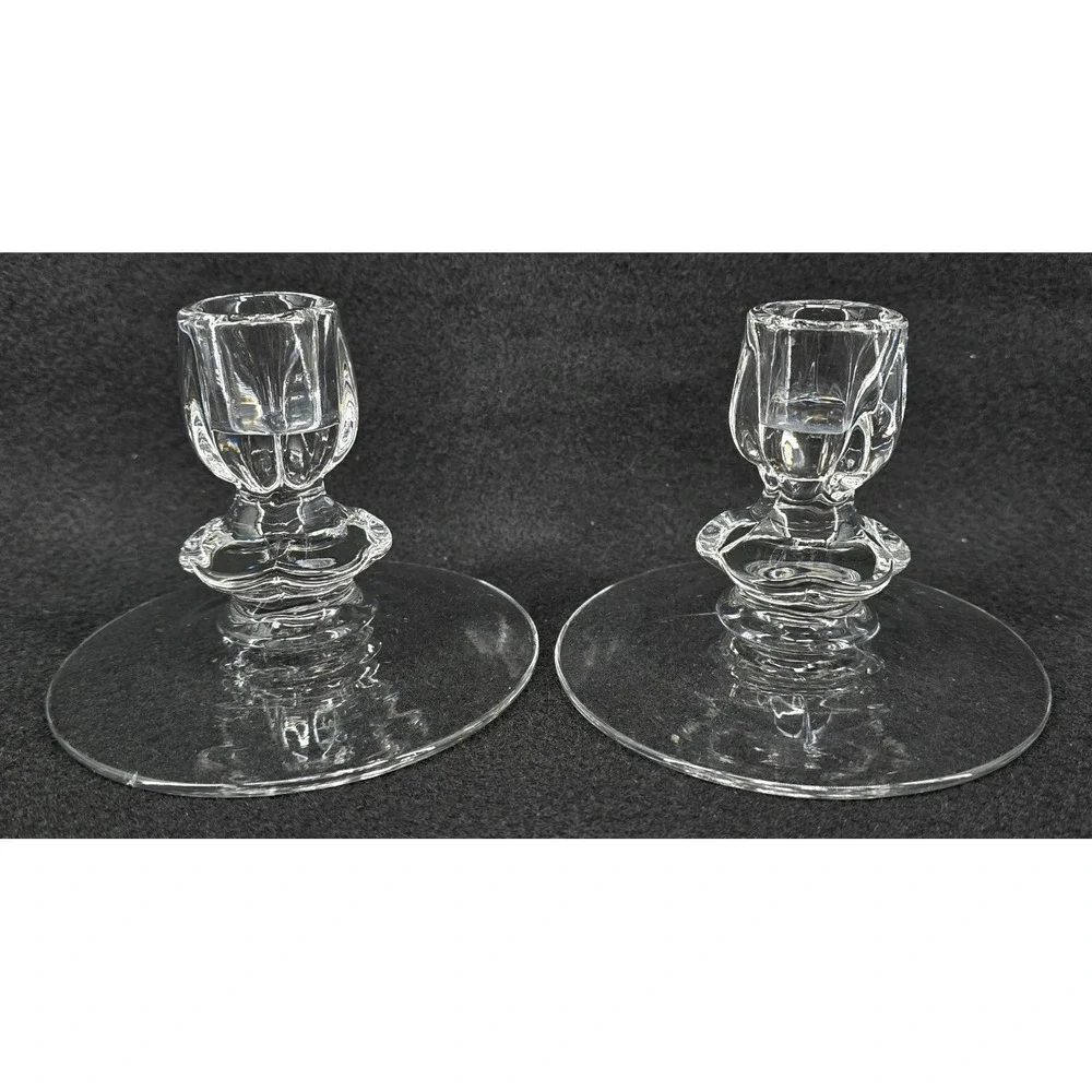 2‎ Vtg Duncan Miller Canterbury Glass Taper Candle Holders 1940s 4.5x3.25